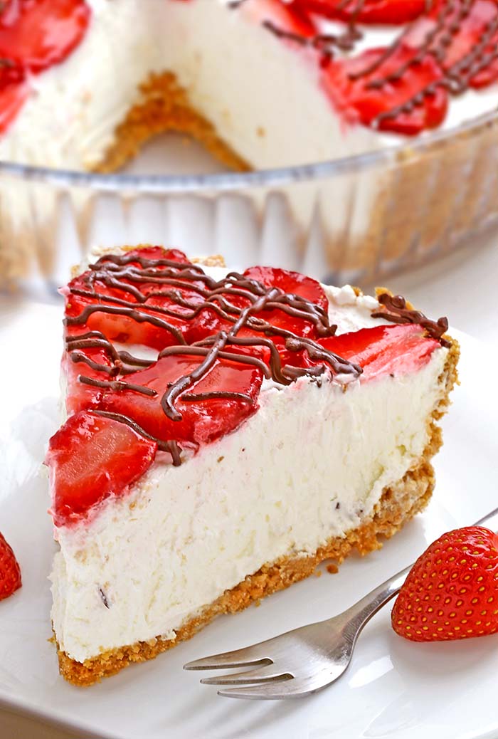 Strawberry cheese cake ice cream pie with Graham cracker crust